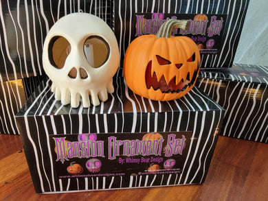 Mansion Skull and Pumpkin Ornament Set