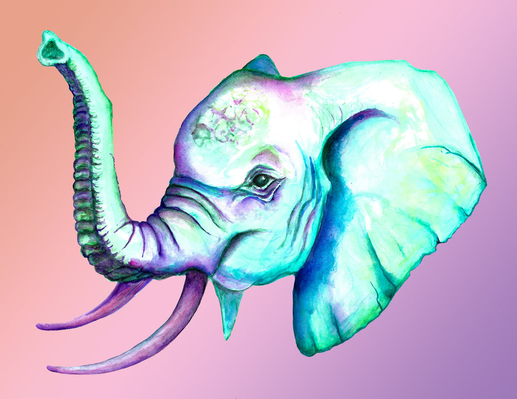 Super Color Elephant Watercolor Print