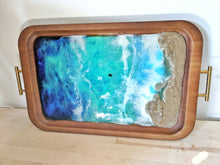 Large 20x14 rectangular wood serving platter with Brass Handles