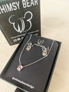 Itty Bitty Skull Necklace and Skull and Bow Earrings