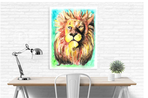 Majestic Lion Watercolor Print