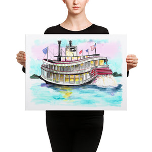 Mississippi River Boat Watercolor Print on Canvas